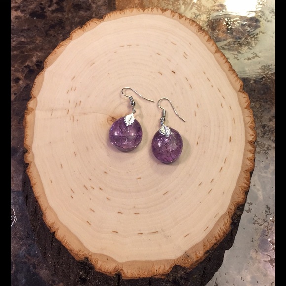 Handmade purple earrings New sparkly shiny dangle - Picture 2 of 8